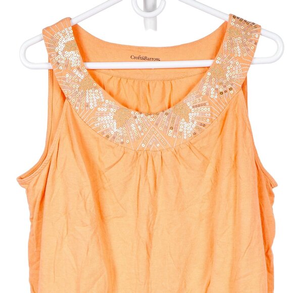 Croft & Barrow Sequin Tank XL Women Orange Gold RoundNeck Stitching Cotton Modal - Picture 3 of 5